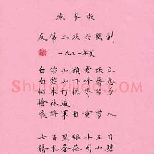 宋维武 硬笔楷书作品《毛泽东词一首》图片欣赏