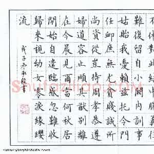 万承毅 硬笔楷书作品《韦应物送杨氏女》图片欣赏