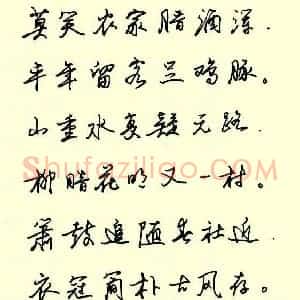 任平 硬笔行书作品《陆游诗游山西村》图片欣赏