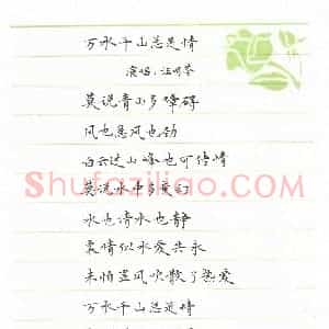 刘志明 硬笔楷书作品《万水千山总是情歌词》图片欣赏