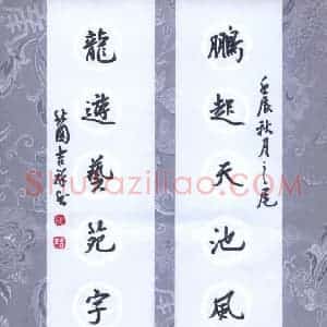 张吉祥 硬笔行书作品《鹏起龙游七言联》图片欣赏