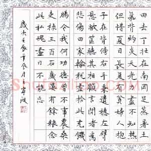 王宁波 硬笔楷书作品《白居易诗观刈麦》图片欣赏