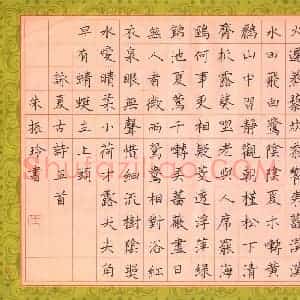 朱振玲 硬笔楷书作品《咏夏古诗五首》图片欣赏