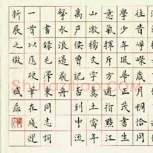 臧磊 硬笔楷书作品《毛泽东词一首》图片欣赏
