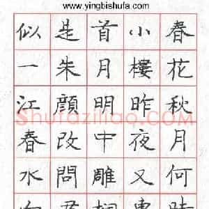 庞中华 硬笔楷书作品《李后主词虞美人》图片欣赏