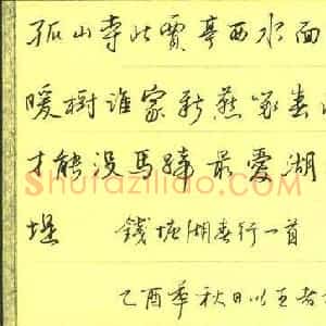 陈舟波 硬笔行书作品《白居易钱塘湖春行一首》图片欣赏