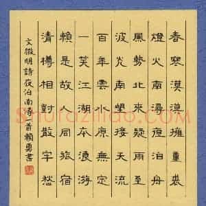 赖勇 硬笔隶书作品《文征明诗夜泊南浔一首》图片欣赏