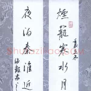 林海龙 硬笔行书作品《烟笼夜泊诗句》图片欣赏