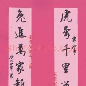 花爱军 硬笔行书作品《虎奔兔进七言联》图片欣赏